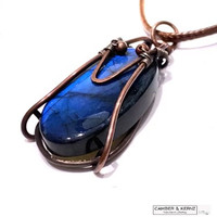 flat view of A0076 labradorite and copper pendant