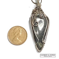 A0087 Size guide of Pear Shaped Nuummite and Vintage Glass Black and Grey Fleck Pendant
