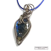 Pearshaped Blue Labradorite with blue faux leather cord