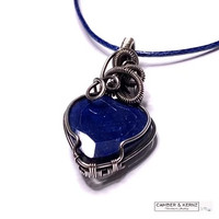 Sapphire coil pendant in silver plate wire
