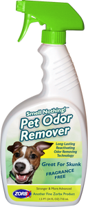Eliminate pet odors and smells instantly with ZORBX 24 oz. Pet Odor Remover, Spray on fur, carpet, and furniture