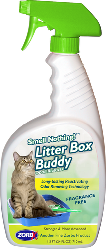 Eliminate litter box and cat urine odors instantly with ZORBX 24 oz. Litter Box Buddy