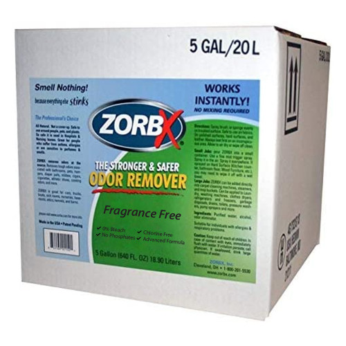 Eliminate cigarette, mildew, gasoline, and many other odors instantly with ZORBX industrial 5 gal. Unscented Odor Remover