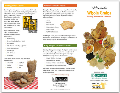 Whole Grains Council Welcome to Whole Grains Trifold Brochure Front