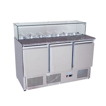 Snowman BE1365 Stainless Steel 3 Solid Doors Preperation Fridge with Glass Cover Salad Bar