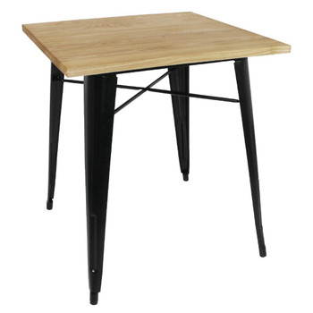 Bolero Black Square Steel Bistro Table with Wooden Top 700mm (GM631)