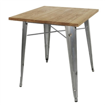 Bolero Galvanised Square Steel Bistro Table with Wooden Top 700mm (GM632)