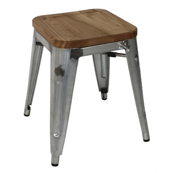 Bolero Galvanised Steel Bistro Low Stools with Wooden Seatpad (Pack of 4) (GM634)