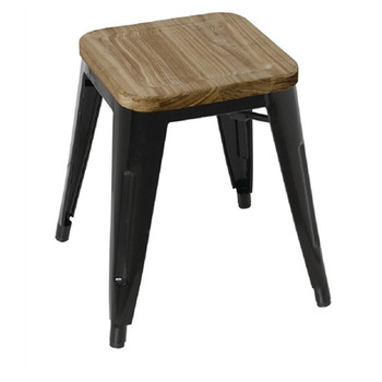 Bolero Black Steel Bistro Low Stools with Wooden Seatpad (Pack of 4) (GM635)