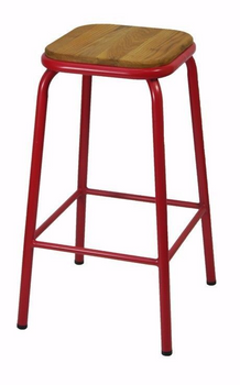 Bean Metal Stackable Retro Bar Stool with Ash Seat 680mm Frosted Red