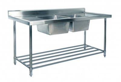 1500mm Double Sink with Splashback and Adjustable Pot Rack (07-1500L)