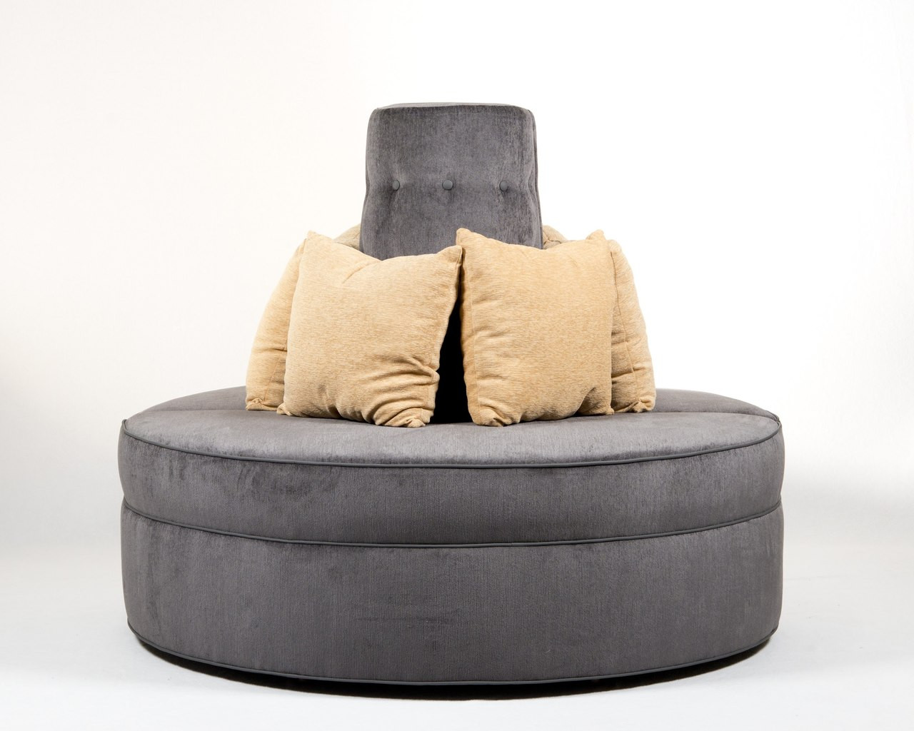 Round Banquette Settee Lobby Sofa in Gray Chenille Fabric Celebrity