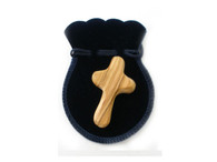 Olive Wood Palm Pocket Cross with Velvet sachet.