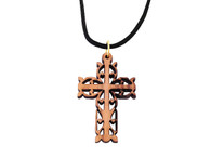Olive Wood Filigree Cross Pendant 1.5 inches in Height
