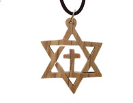Olive Wood Star Of David With Cross Pendant.(2.4 inches in Height)