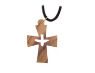 Olive Wood Cross With Dove Pendant. (1.4 inches in Height) 0073