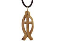 Olive Wood Fish With Cross Pendant.(1.3 inches in Height)
