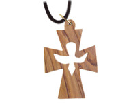 Olive Wood Cross With Dove Pendant. (1.4 inches in Height)
