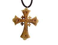 Olive Wood Jerusalem Cross Pendant (3 inches in Height)
