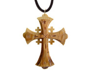 Olive Wood Jerusalem Cross Pendant (3.5 inches in Height).