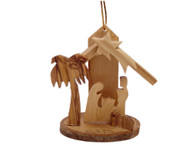 Olive Wood Nativity W/Bark Ornament (3 inches in Height x 2.2 inches in Width)