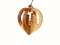 Olive Wood Heart Nativity Ornament.