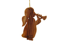 Olive Wood Angel Playing Music Ornament. 00295