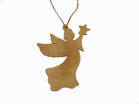 Olive Wood Angel W/Star Christmas Ornament.