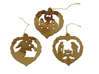 Olive Wood Christmas 3-Piece Ornament Set