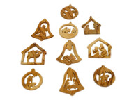Olive Wood Complete 10-Piece Christmas Ornament Set.
