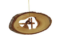Olive Wood Christ Is Sentenced To Death By Pilate. Bark Ornament.