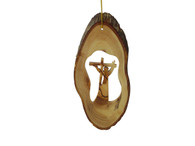 Olive Wood Christ Takes The Cross On his shoulder, Bark Ornament.
