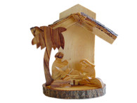 Olive Wood Bethlehem Cave Nativity W/Bark (4.5 inches in Height)