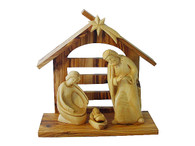 Olive Wood Holy Family- Baby Jesus Removable Arch W/ Stable