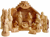 New Olive Wood Crown Nativity Set. (14 Pieces)