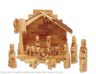 Olive Wood Miniature Set with Rustic Stable 12 pieces