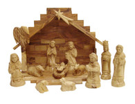 Olive Wood Nativity Set With Stable. Exquisite (14 Pieces Set)