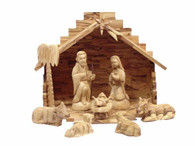 Olive Wood Holy Family With Stable (10 Pieces Set)