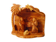 Modern Olive Wood Nativity Set With Stable. Figures Glued on.