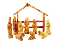 Olive Wood Nativity Set With Modern Stable. Deluxe (15 Pieces Set)