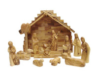 Olive Wood Nativity Set With Stable. Medium Modern Design (14 Pieces Set)
