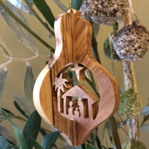 Olive Wood 3-D Nativity Ornament Large