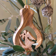 Olive Wood 3-D Nativity Ornament with Angel Large