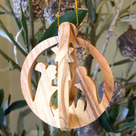 Olive Wood 3-D Round Nativity Ornament