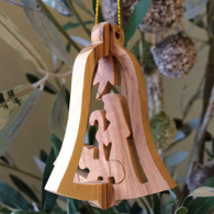 Olive Wood 3-D Bell Nativity Ornament small