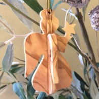 Olive Wood 3D Angel With Star Ornament small
