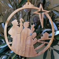 Olive Wood Three Kings looking at star ornament