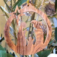 Olive Wood Round Nativity Ornament