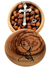 Olive Wood First Communion Gift Set - First Communion Box and Rosary from Bethlehem, the Holy Land