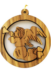 Olive Wood Angel of Glory Ornament (LZO-122)